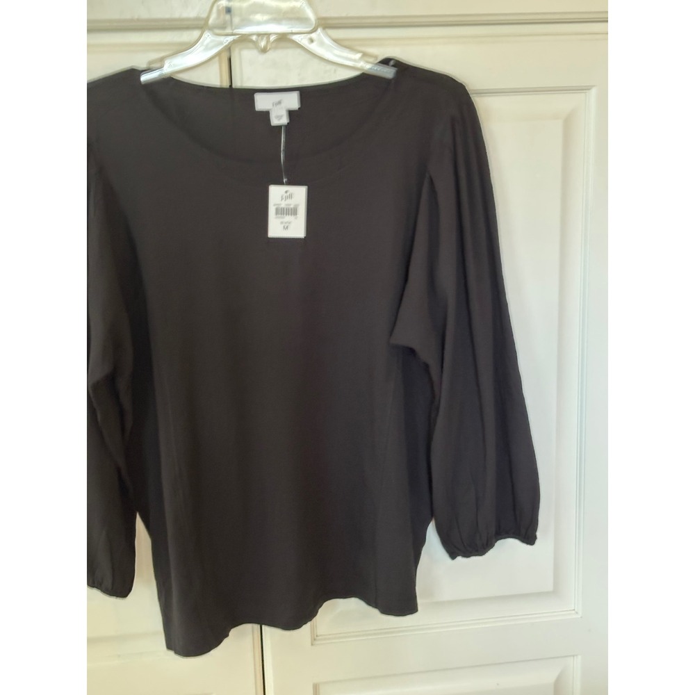 J. Jill Womens Black Pleated Shoulder Long Sleeve Knit Top Size M 344021